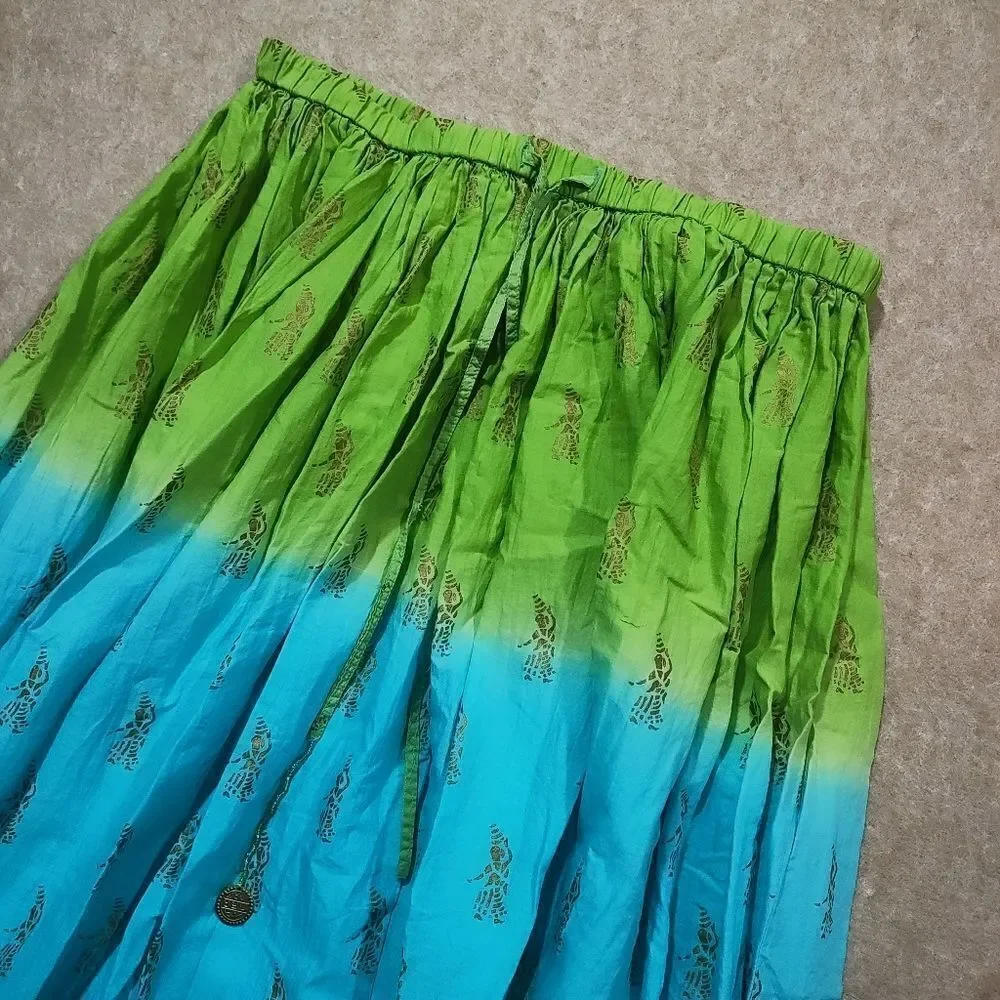 French Laundry Boho Ombre Green and Blue Maxi Skirt #7